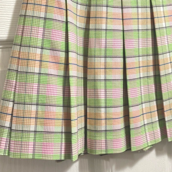 Aritzia Sunday Best Sun-deh Pleated Mini Skirt lime/fuchsia Plaid Size 00 XXS - Picture 6 of 11